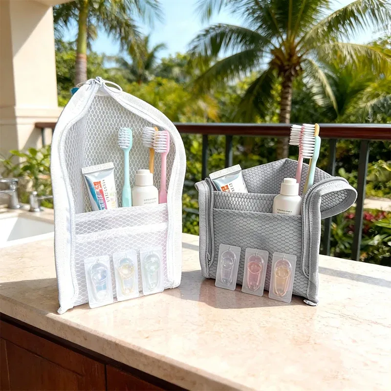 Trousse de Toilette en Maille Portable, Sac de Rangement de Voyage, Organisateur de Toilette Autoportant, Pochette Étanche pour Brosse à Dents, Idéal pour Salle de Bain, Salle de Sport, Hôtel