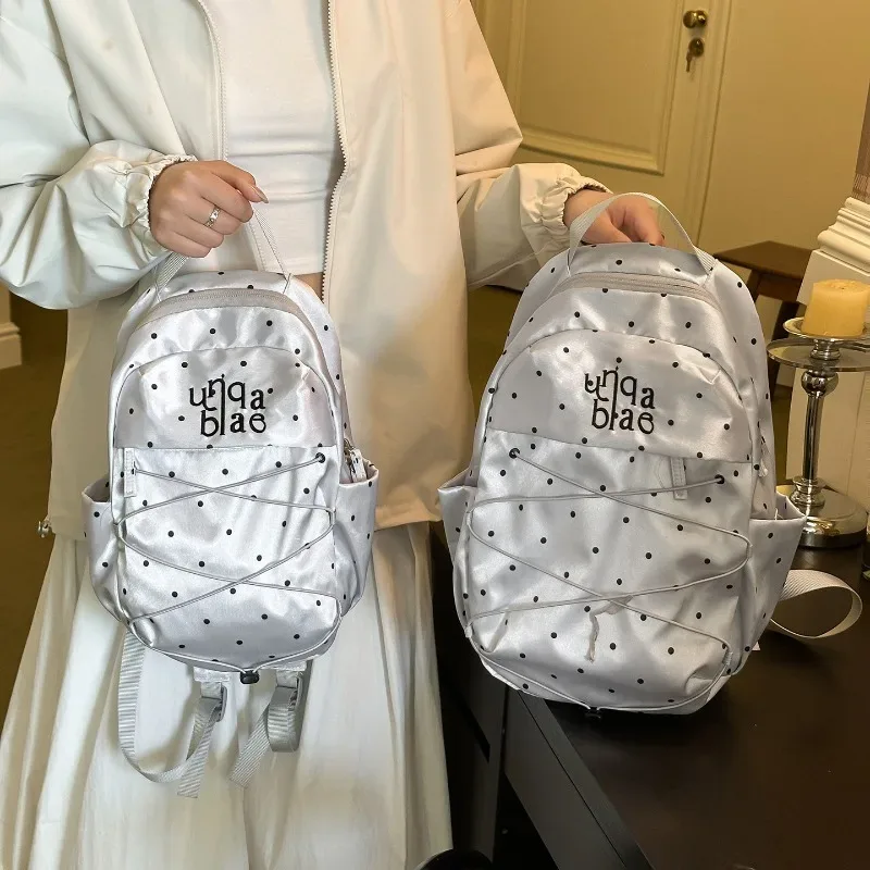 Sac à dos coréen mignon à pois, sac à dos de mode pour trajets quotidiens, sac à dos Kawaii Y2K pour filles, sac de voyage portable pour l'extérieur, sac d'école pour étudiants
