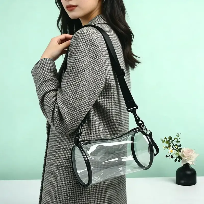 sac bandoulière transparent laser tendance pour femme, mini sac à main cylindrique pour les voyages et les sorties nocturnes