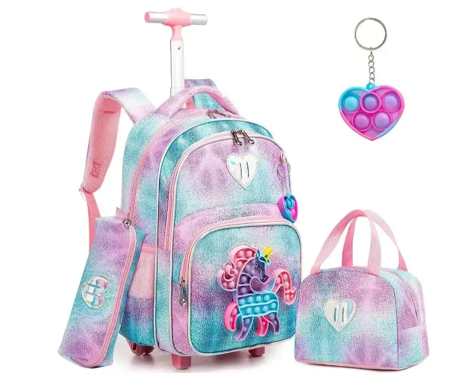 ensemble de sac à dos scolaire à roulettes pour garçons, sac à déjeuner à roulettes, valise à roulettes, voyage