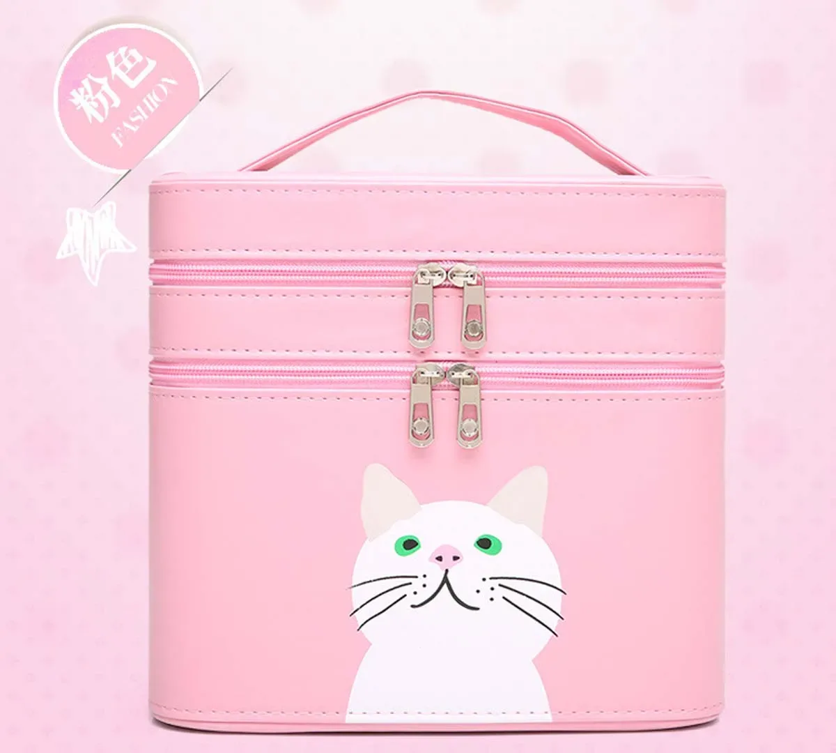 trousse de maquillage en pu pour chaton, sac de voyage portable, double boîte de rangement mignonne, couleur bonbon, vente en gros, nouveau