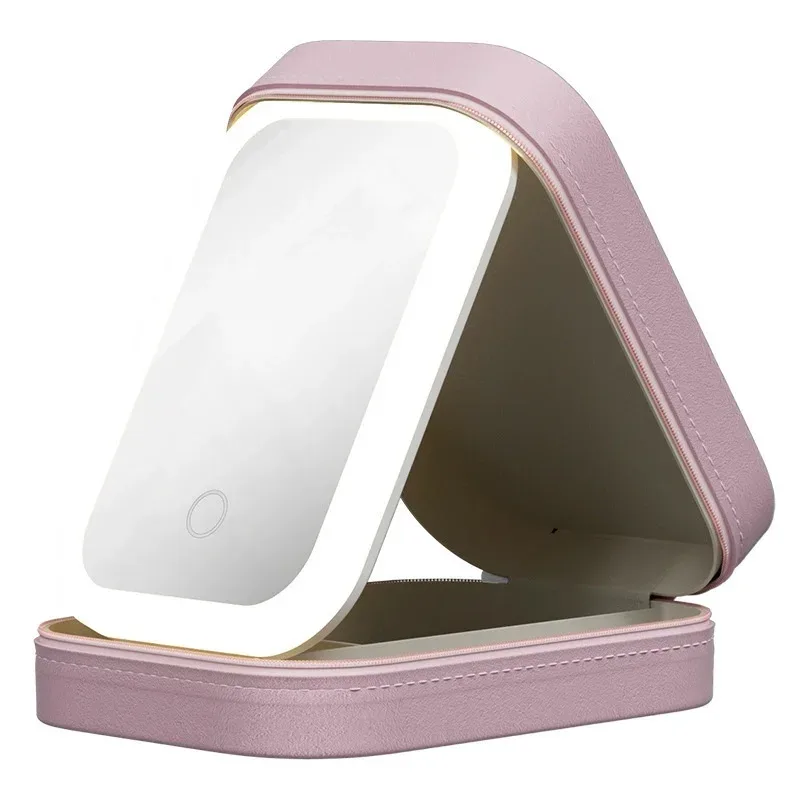 trousse de maquillage intelligente led avec miroir pour femmes, petit sac de maquillage mignon, brosse à rouge à lèvres, esthéticienne féminine, produit de soins de la peau, boîte à cosmétiques