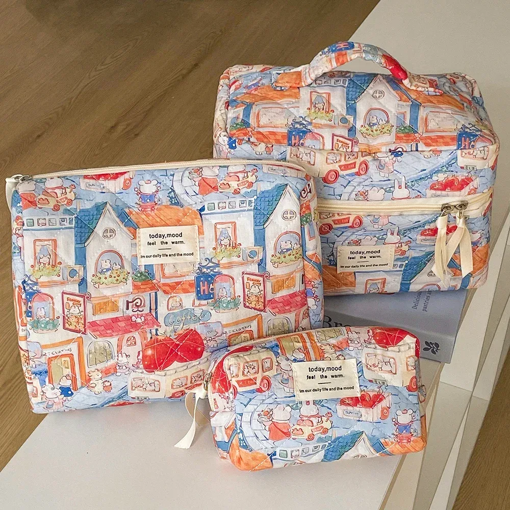 2025 nouveau 3 sacs ensemble femmes sac de maquillage grande capacité cosmétique toilette pochette de rangement sac à main maquillage carré fermeture éclair quilting sac