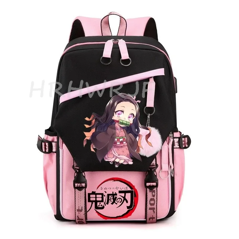 sacs à dos demon slayer nezuko kamado, grande capacité, pour voyage, décontractés, pour garçons, adolescents, patchwork, pour ordinateur portable, sacs d'école légers, mochilas