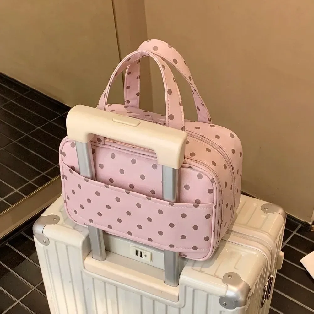 Sac cosmétique imperméable à pois, double fermeture éclair, trousse de toilette, poignée portable, organisateur de voyage compartimenté, voyage d'affaires
