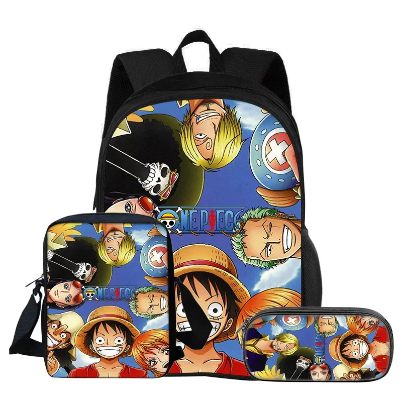 one piece monkey d. luffy – ensemble de 3 sacs à dos pour étudiants, sac à bandoulière d'école, sacs à crayons, sac à dos de voyage, cadeau d'anniversaire pour enfants