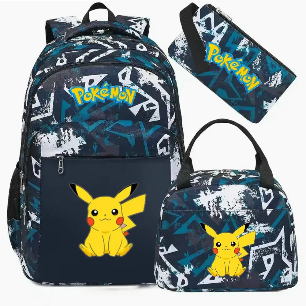 sac à dos camouflage pikachu tendance avec sac à déjeuner pour adolescents, sacs d'école pour étudiants, ensemble de voyage décontracté