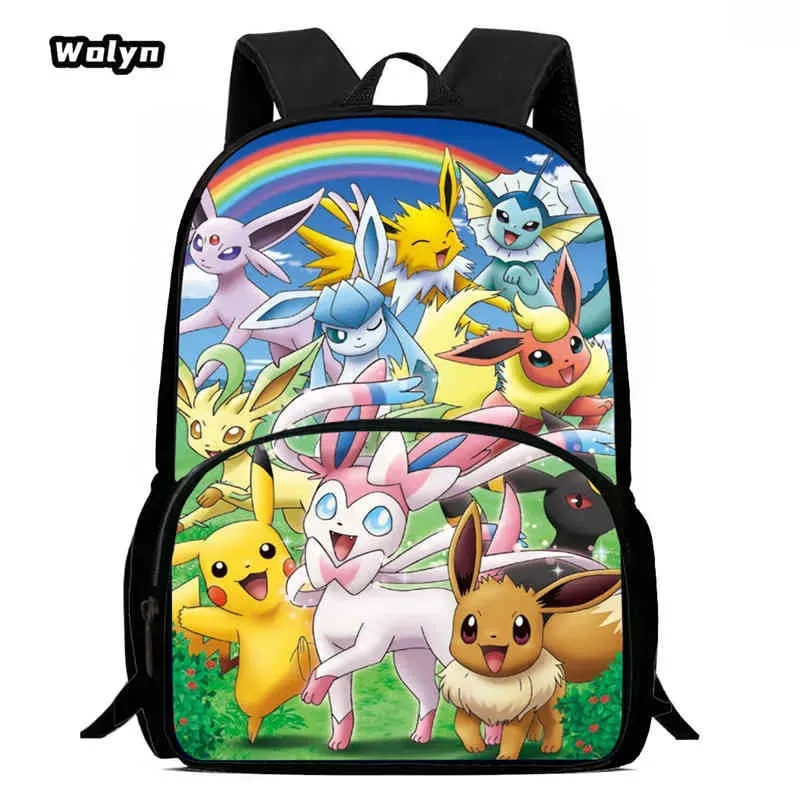 sac à dos scolaire pour enfants avec poche avant pour les 6-10 ans, sac d'école imprimé anime pokermom de grande capacité pour garçons et filles