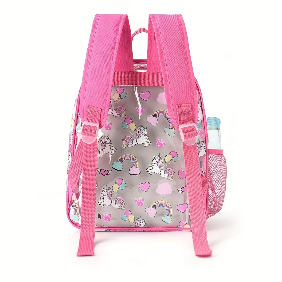sac à dos transparent licorne, imprimé cœur arc-en-ciel, sac d'école en pvc, sac à dos imperméable pour voyage et plage, sac à dos pour enfants