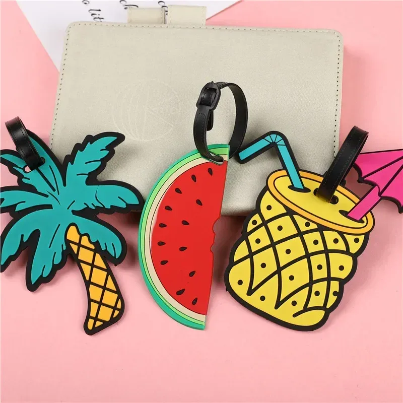 étiquettes de bagage en gel de silice, fruits de dessin animé, porte-étiquette d'adresse d'identification de valise, étiquettes d'embarquement pour bagages, accessoires de voyage pour femmes et hommes