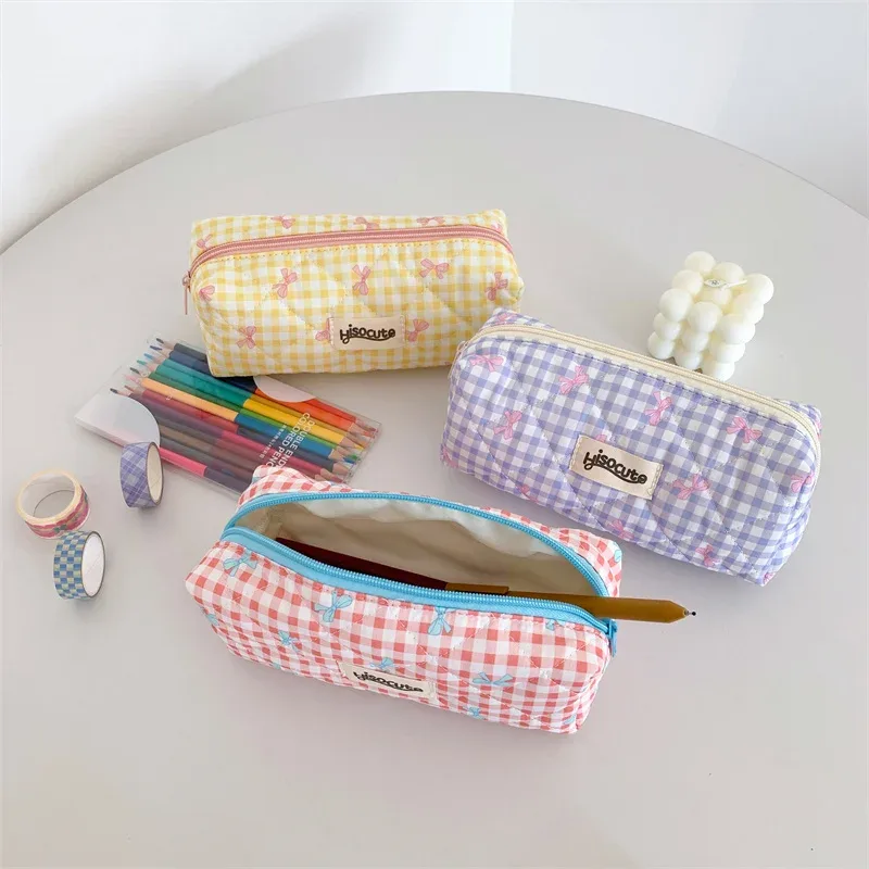 sac de rangement de voyage pour femmes, sac de rangement de voyage avec nœud simple, design mignon, trousse à crayons pour filles, trousse de maquillage rétro pour dames, sac à cosmétiques
