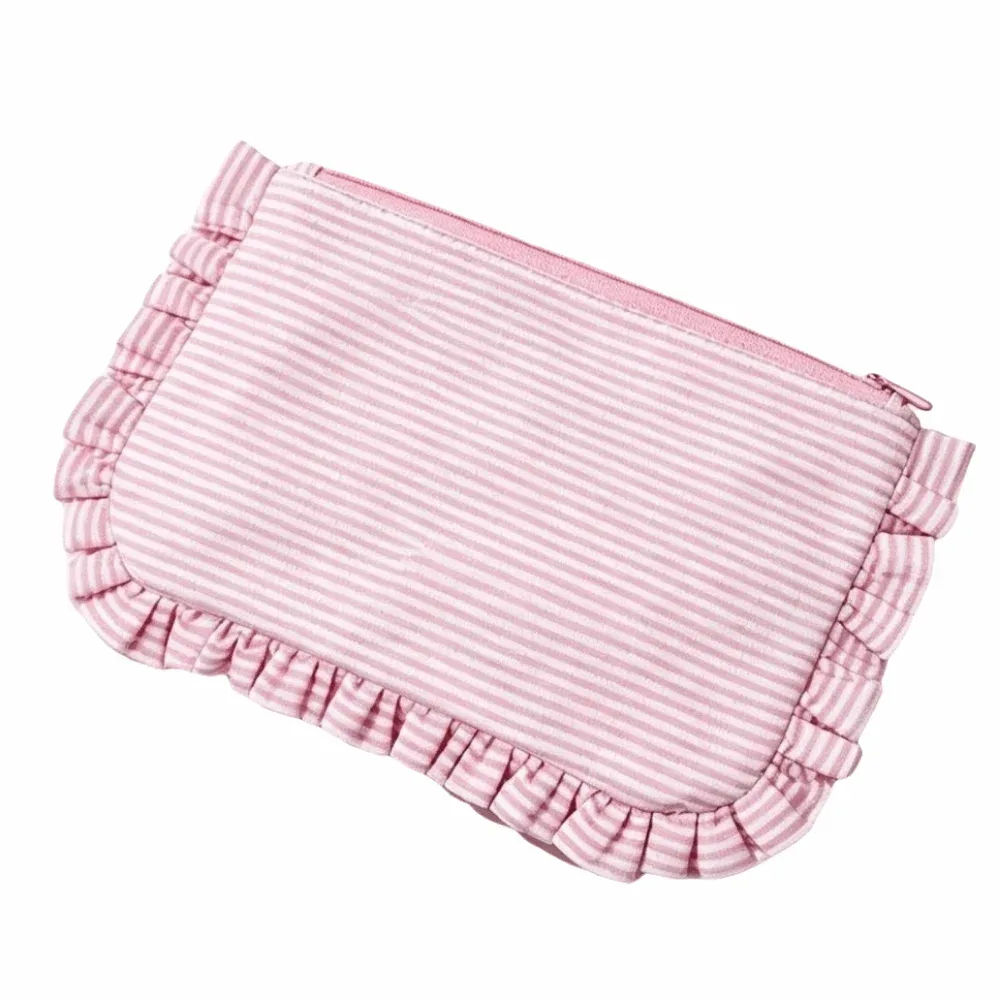 sac à cosmétiques décontracté pour femmes, motif rayé, sac à cosmétiques portable à motif rayé, fermeture éclair, organisateur de maquillage léger