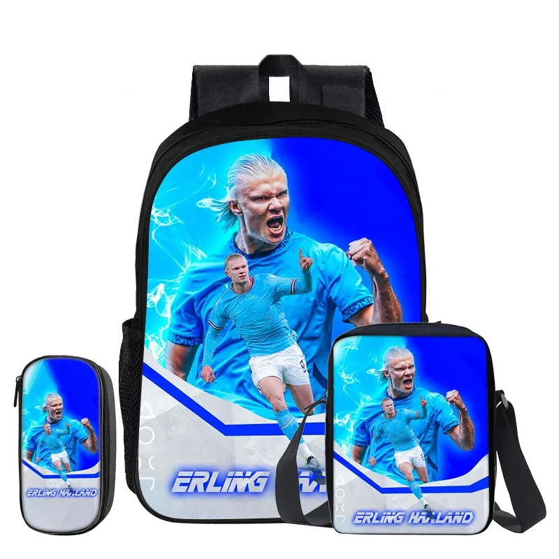 haaland – ensemble de 3 sacs à dos, sac à bandoulière, sacs à crayons, sac à livres, sac à dos de star du football, mochila, cartable de sport, cadeau pour enfants