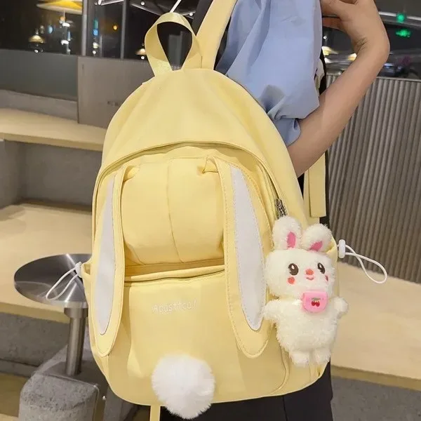 Sac à dos scolaire mignon à oreilles de lapin pour femme, style coréen Harajuku, pour lycéenne, style japonais, sac à dos à double épaule polyvalent pour fille