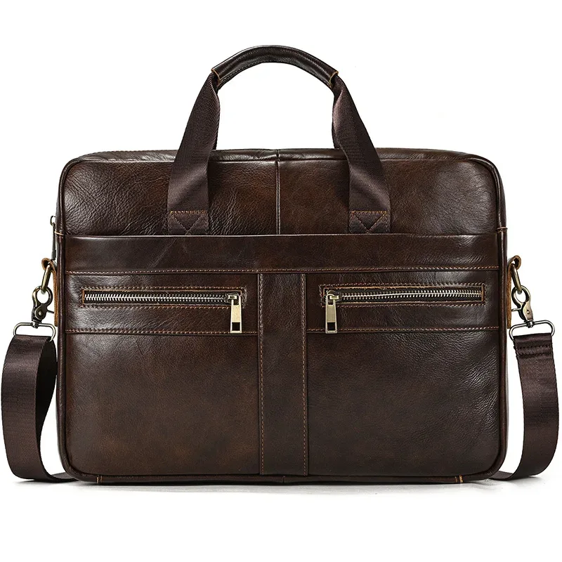 porte-documents en cuir véritable pour ordinateur portable 15.6 pouces, sac à main en peau de vache pour hommes, sac à bandoulière en cuir