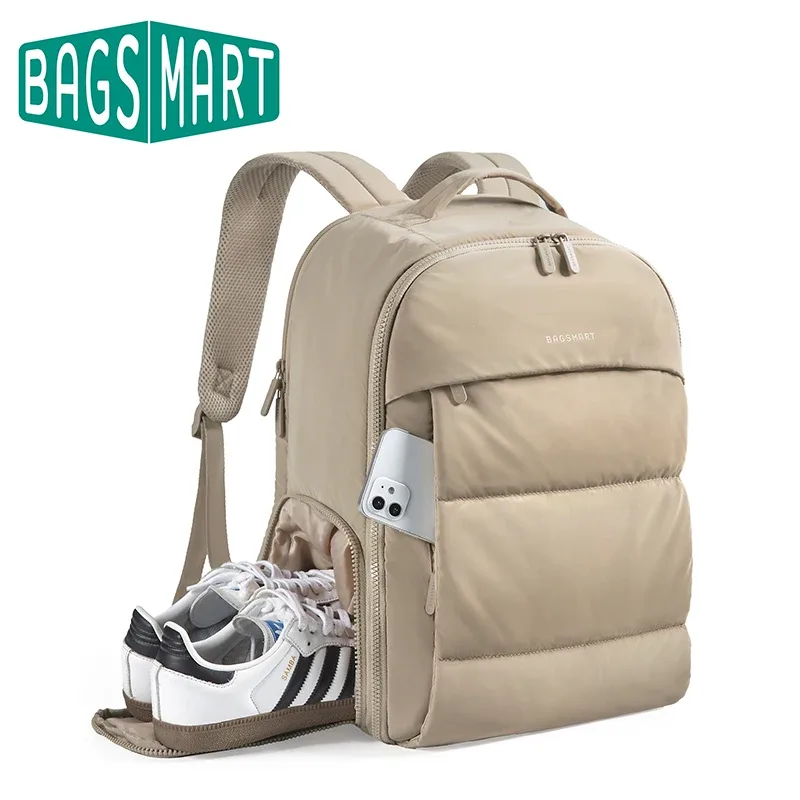 BAGSMART Sac à dos pour femme approuvé par la compagnie aérienne avec compartiment à chaussures pour ordinateur portable 15,6" Sac à dos de voyage résistant à l'eau