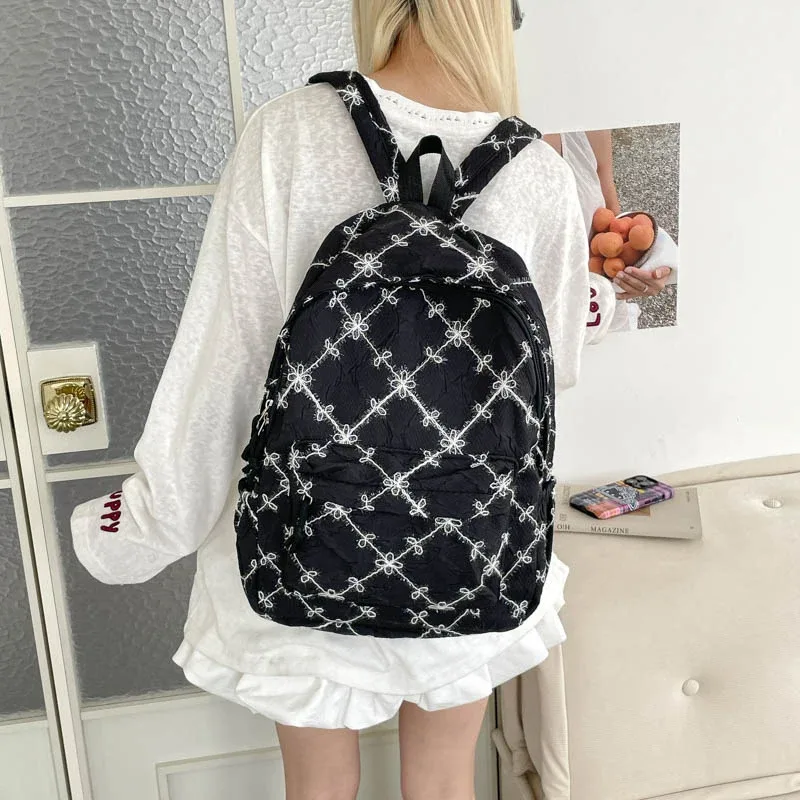 sac à dos coréen léger imprimé nœud, en nylon, grande capacité, pour étudiant, simple, polyvalent, décontracté, pour voyage