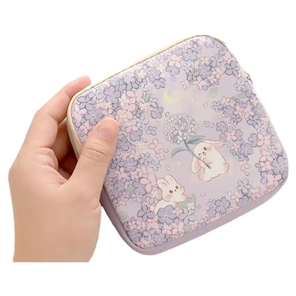 sac de rangement floral mignon en forme de lapin, mini organisateur de serviettes hygiéniques, pochette cosmétique portable pour femmes, sac à monnaie pour câbles de données