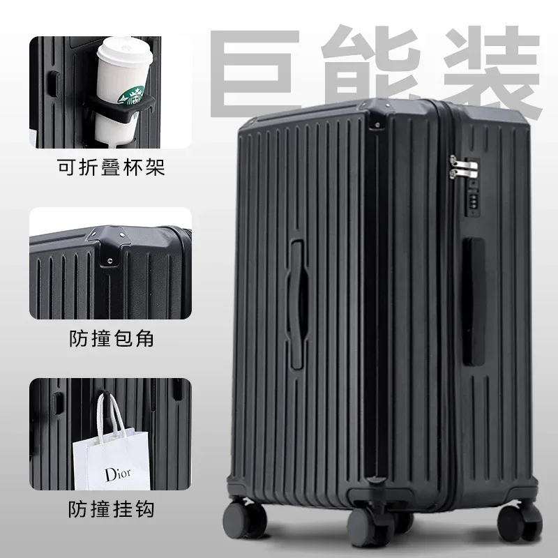 valise à roulettes 20/24/26/28 pouces, bagage de voyage multifonctionnel avec porte-gobelet et port de charge usb