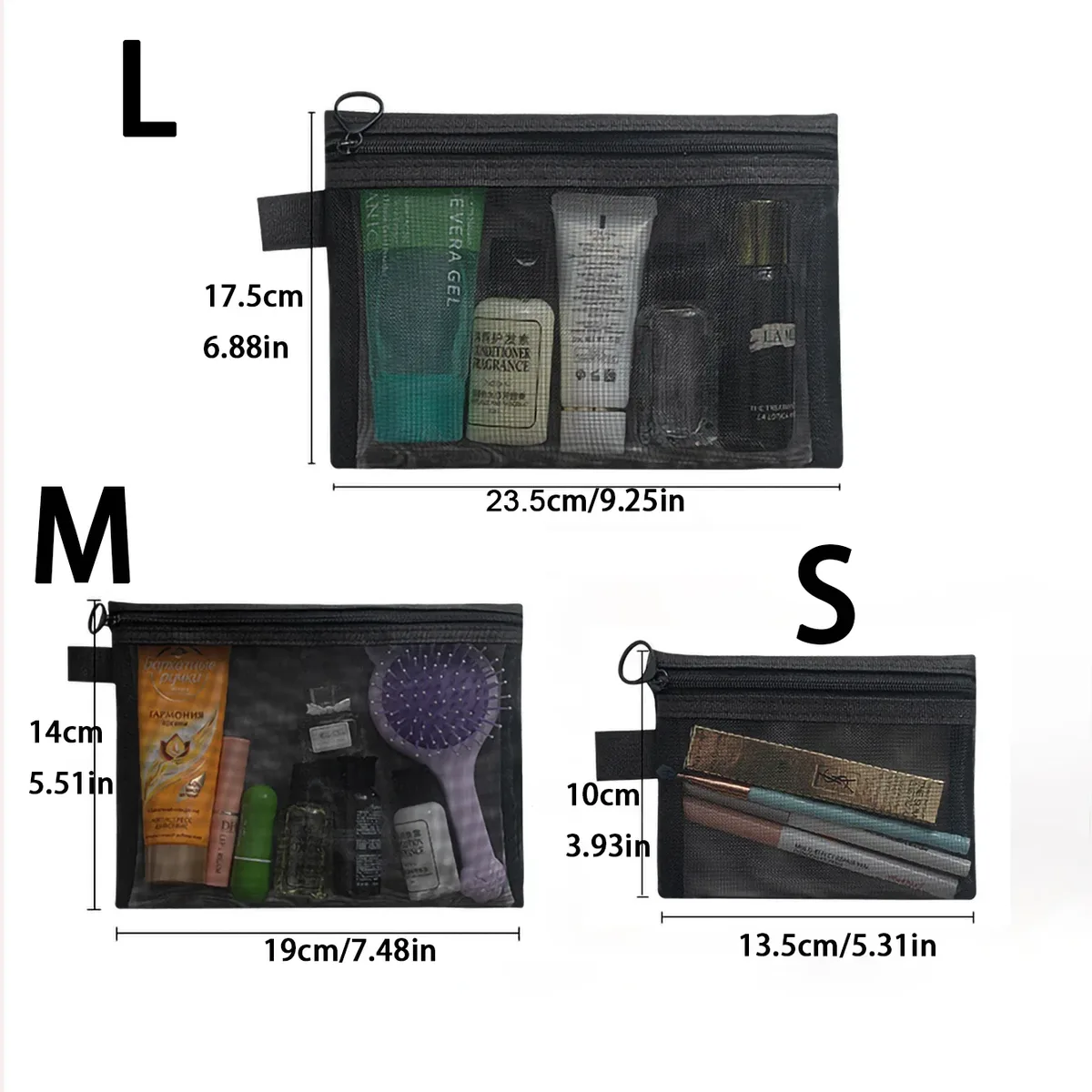 sacs à cosmétiques transparents en maille pour femmes, trousse de maquillage noire, étui de rangement de toilette de voyage portable, pochette de rangement de rouge à lèvres, cadeau, 1/3/5 pièces