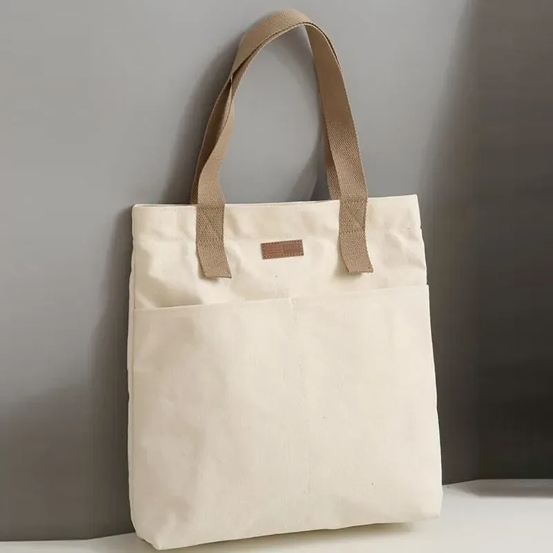 sac à bandoulière en toile pour femmes, sacs de shopping pour dames, sacs d'épicerie de haute qualité, fourre-tout de couleur unie pour livres pour filles