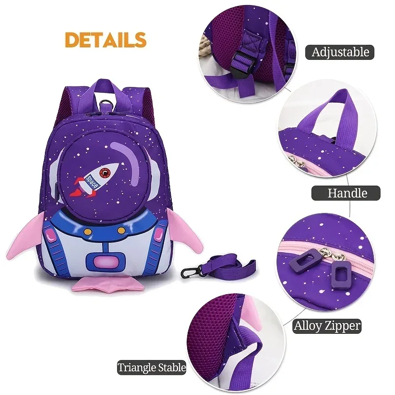 enfants dessin animé fusée sac à dos maternelle anti-perte cartable enfant sacs d'école préscolaire bébé enfant en bas âge sac avec corde de traction