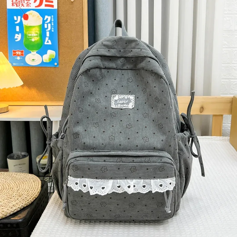 sac à dos à imprimé floral à pois, sac d'école, joli sac à dos de voyage pour étudiants, décoration en ruban à nœud papillon, sac à livres léger