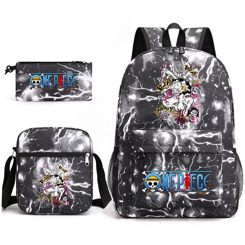 ensemble de sacs à dos d'école imprimés one piece luffy, 3 en 1, sac à bandoulière, trousse à crayons pour garçons, filles, enfants