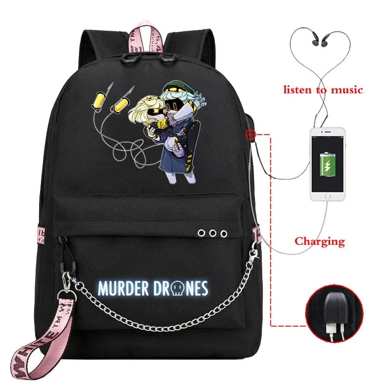 dessin animé meurtre drones sac à dos femmes hommes décontracté usb sac de charge voyage sac à dos garçon fille anime meurtre drones sacs d'école mochila