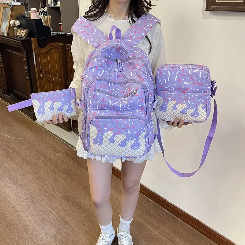 lot de 3 sacs à dos style coréen pour filles et étudiantes, série crème glacée