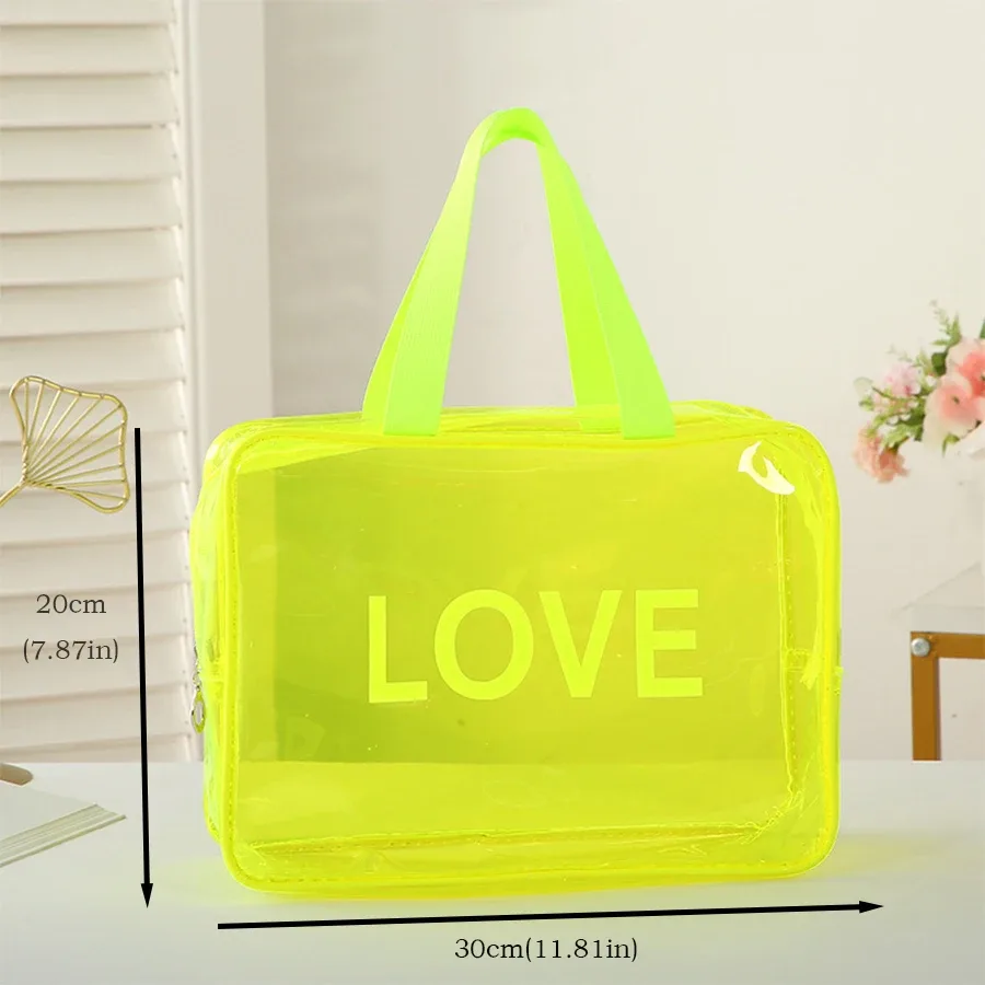 trousse de maquillage imprimée - motif love - organisateur de rangement transparent pour articles de toilette - sac de rangement pratique pour les voyages