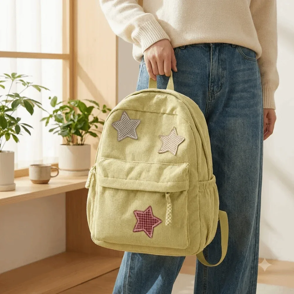 sac à dos portable en velours côtelé, tissu doux, grande capacité, sac à dos scolaire multi-poches, sac de voyage à fermeture éclair, pour l'extérieur