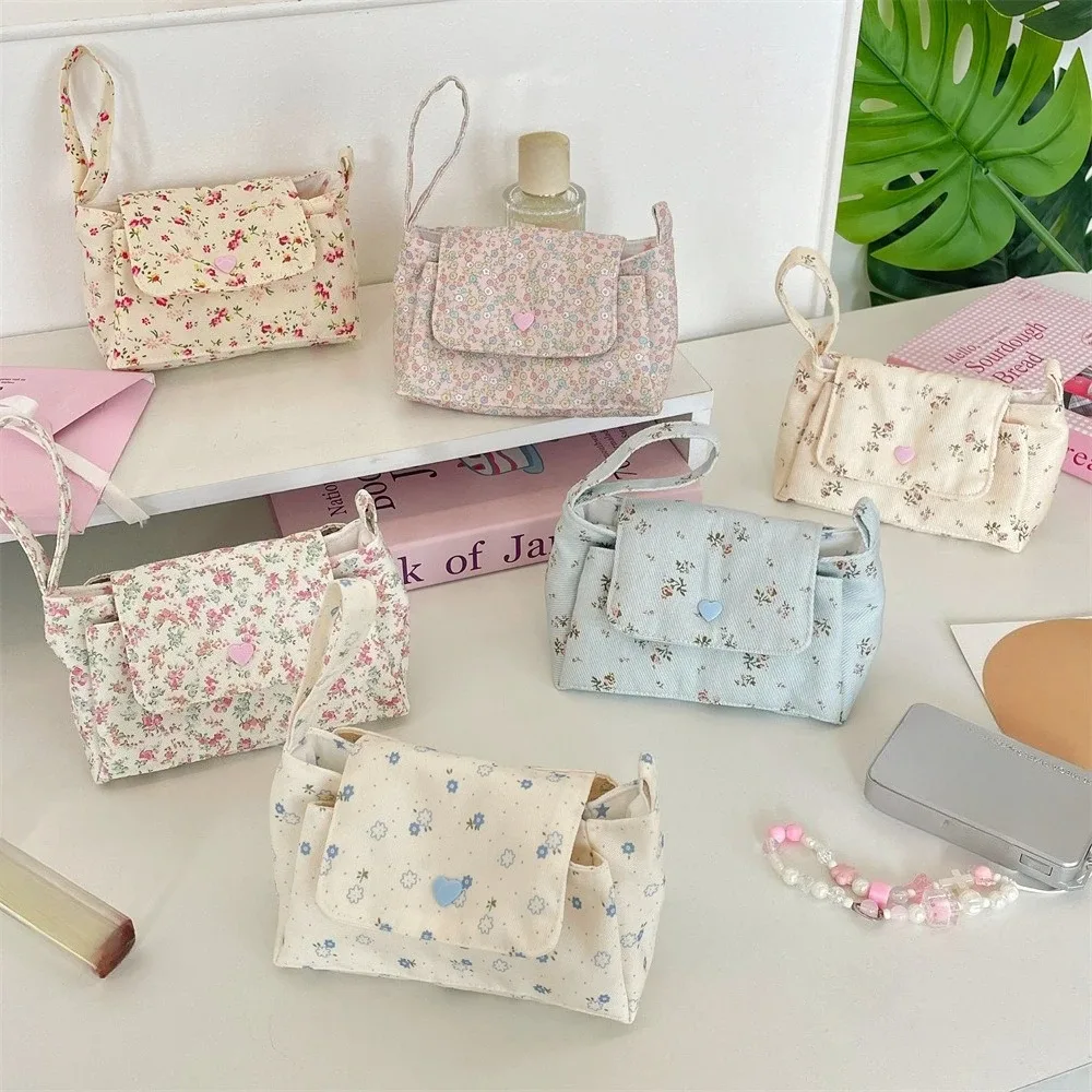 Sac de toilette en toile multi-poches pour femmes, sacs de rangement de voyage, sacs à maquillage mignons à fleurs, organisateur de cosmétiques multi-couches