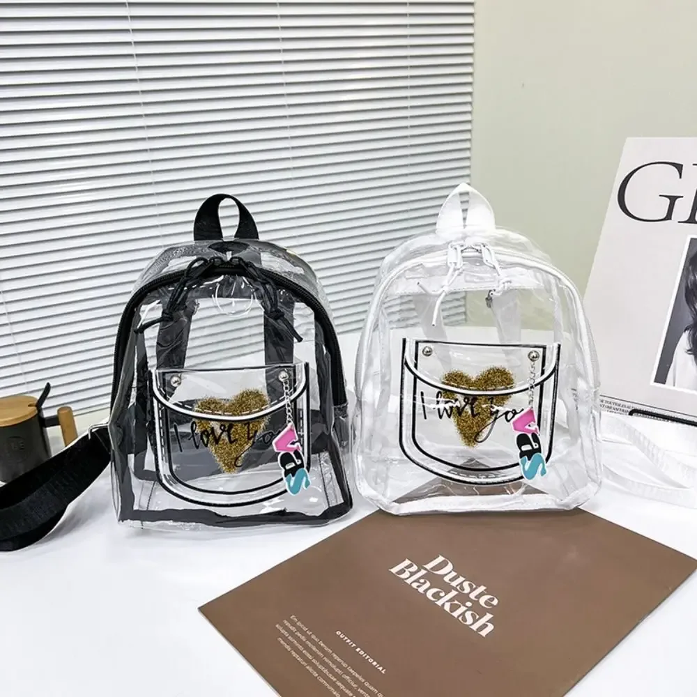 sac à dos transparent en pvc simple, style coréen, grande capacité, sac tendance en jelly, sac à bandoulière en forme de cœur, sacs de shopping pour filles