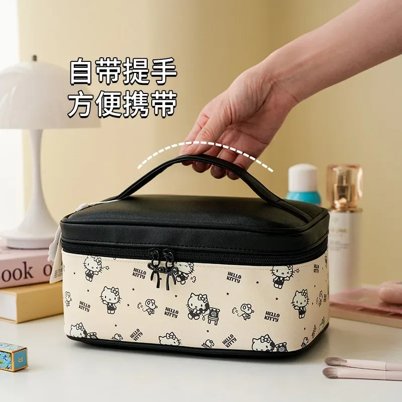 sac de rangement pour maquillage hello kitty authentique, grande capacité, sac de maquillage portable de voyage