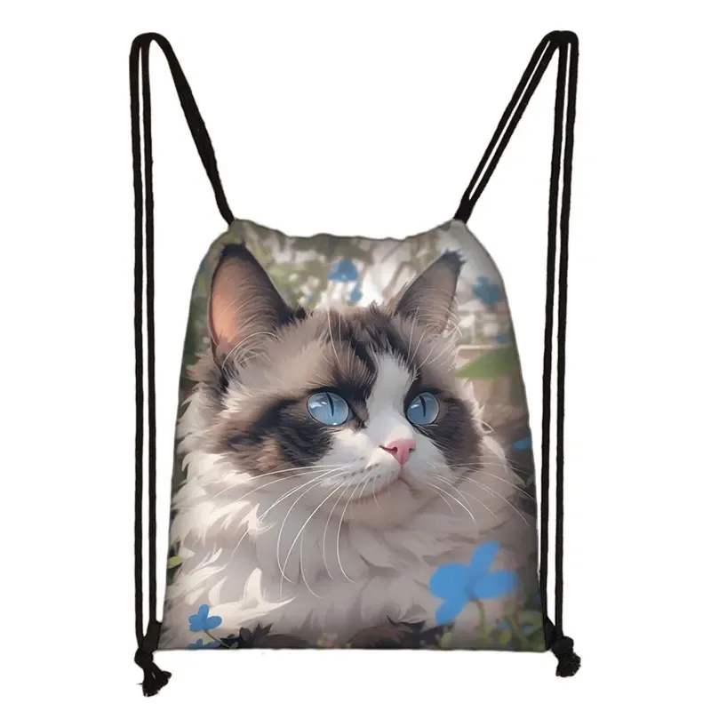 sac à dos imprimé chaton mignon pour femmes, sacs à cordon de serrage chat siamois, sac à bandoulière décontracté pour adolescents, sacs à livres de voyage, porte-chaussures