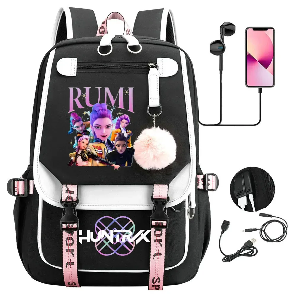 sac à dos kpop demon hunters, noir et rose, grande capacité, pour le quotidien, les voyages en plein air, rangement pratique, cadeaux de vacances