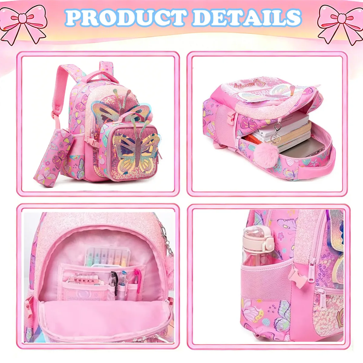 sac à dos scolaire mignon pour filles, sac à bandoulière pour enfants avec boîte à lunch isotherme, sac à dos décontracté pour étudiants, cadeau de rentrée scolaire