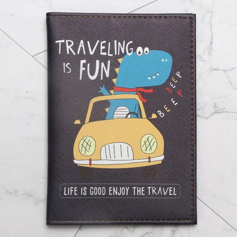 porte-passeport imprimé dinosaure de dessin animé, couverture de passeport étanche en cuir pu, porte-carte d'identité, portefeuille de passeport, accessoires de voyage