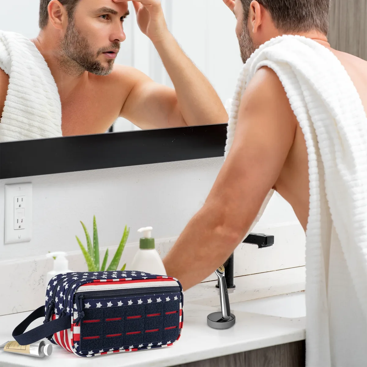 trousse de toilette tactique pour homme, sac d'hygiène, pochettes molle, petite trousse de toilette, trousse de rasage pour homme, sac de voyage pour la douche