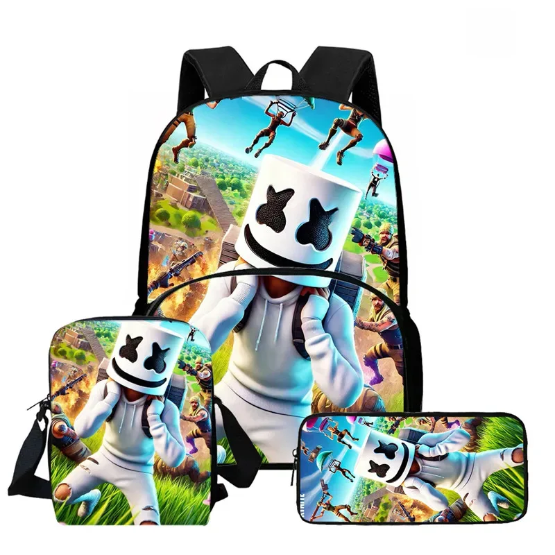 ensemble de 3 sacs à dos fortnite cartoon unisexe pour garçons et filles, sac à dos avec poche avant, sac bandoulière et trousse à crayons, meilleur cadeau