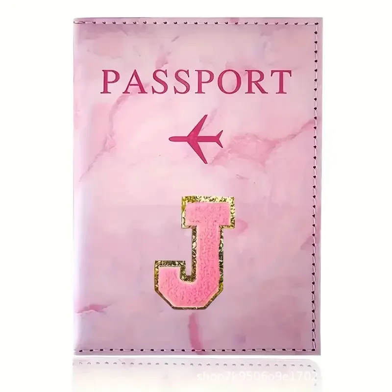 porte-passeport en cuir pu rose avec étiquette brodée, étui pour billets et cartes de crédit, accessoires de voyage