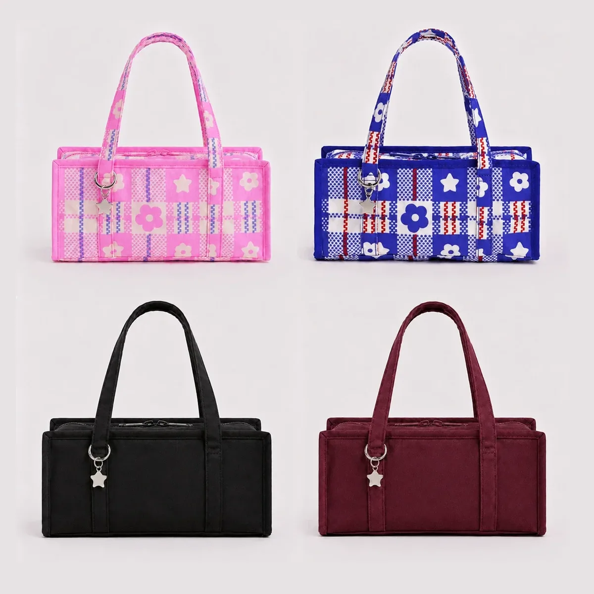 Sac à main en nylon à carreaux au design unique, sac à bandoulière créatif avec broderie imprimée, sac sous le bras de grande capacité pour femmes