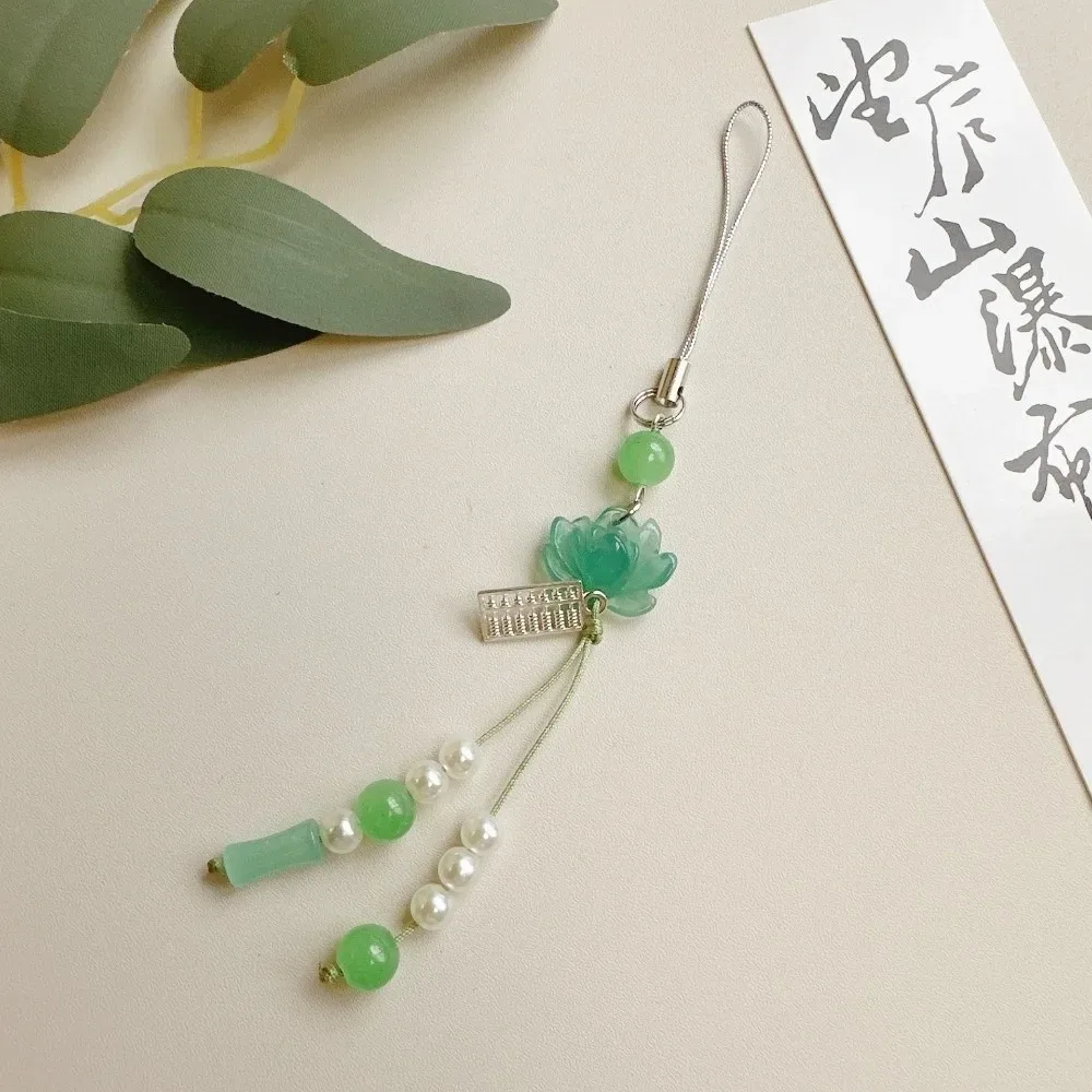 accessoire de bijouterie, pendentif lotus perlé de style chinois, fait main, vintage, chaîne pour appareil photo, décoration à suspendre pour sac à dos