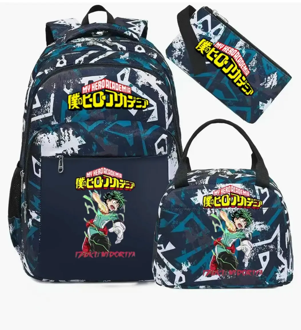 ensemble de sac à dos scolaire my hero academia anime pour filles, sac à dos léger et décontracté pour étudiantes avec sac à lunch et trousse à crayons