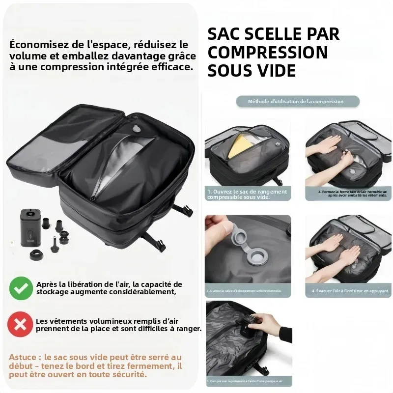 sac a dos compression vide expansible 20l a 35l etanche oxford enduit tpu polyester anti-rayures voyage ordinateur homme affaires randonnee scolaire daypack poche separation humide sec bretelles 15.6 pouces noir