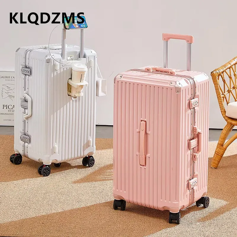 klqdzms valise d'embarquement à cadre en aluminium pour bagages roulants 20 "22" 24 "26" 28 pouces boîtier de chariot de grande capacité abs + valise de cabine pc