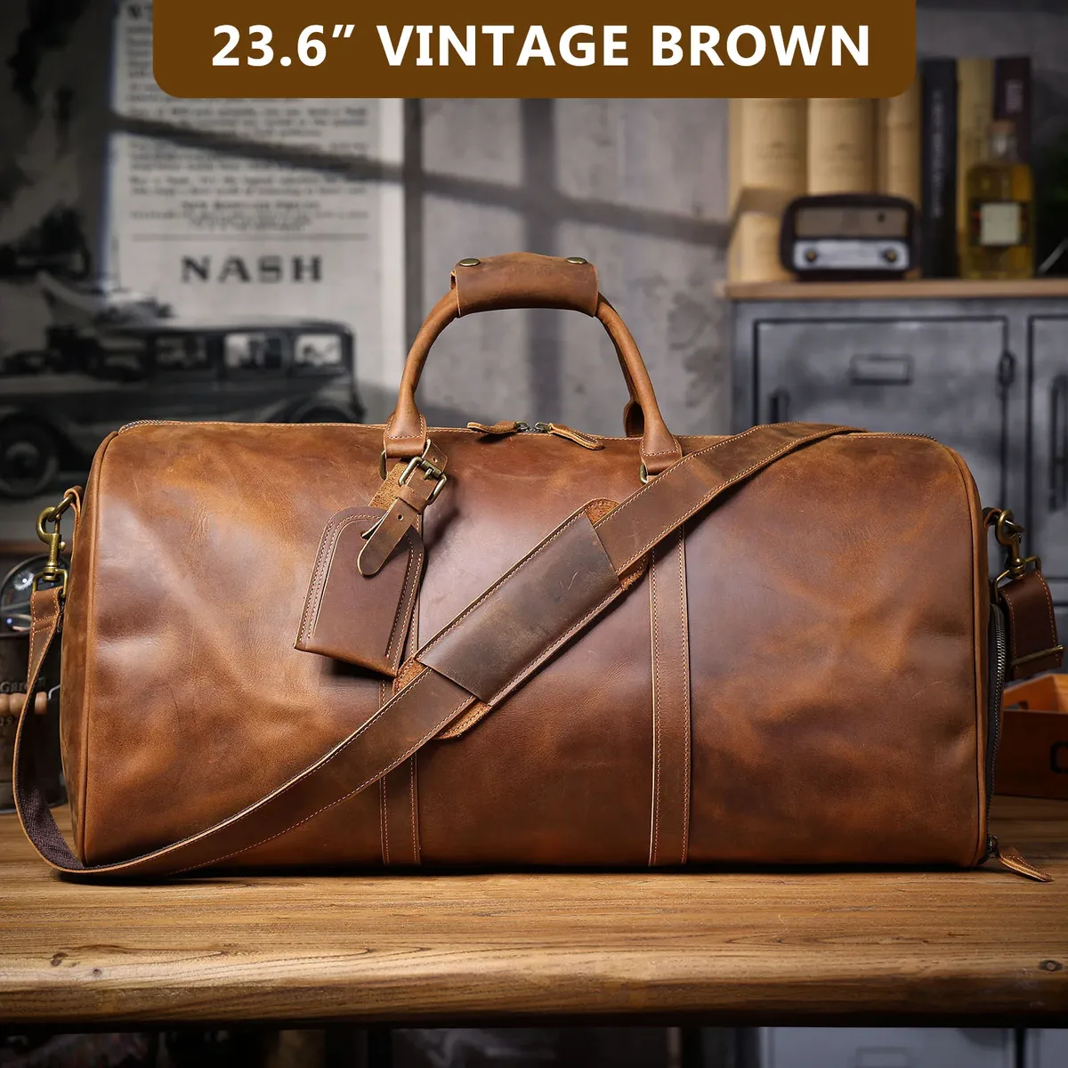 sac de voyage vintage en cuir pleine fleur pour homme s.worker, sac de week-end artisanal