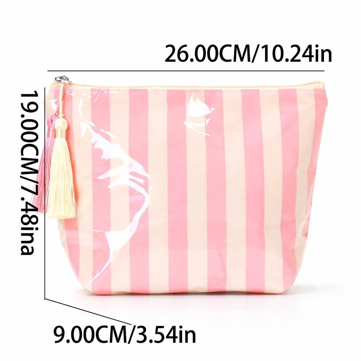 grande trousse de maquillage mignonne à grande capacité avec fermeture éclair - grande trousse de toilette de voyage rayée pour femmes, sac de rangement pour cosmétiques et articles de toilette