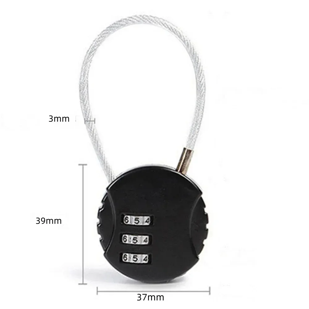serrure à combinaison ronde en câble métallique d'acier, pour bagages, sacs, sacs à dos, étuis à poignées, mini cadenas à combinaison à trois chiffres